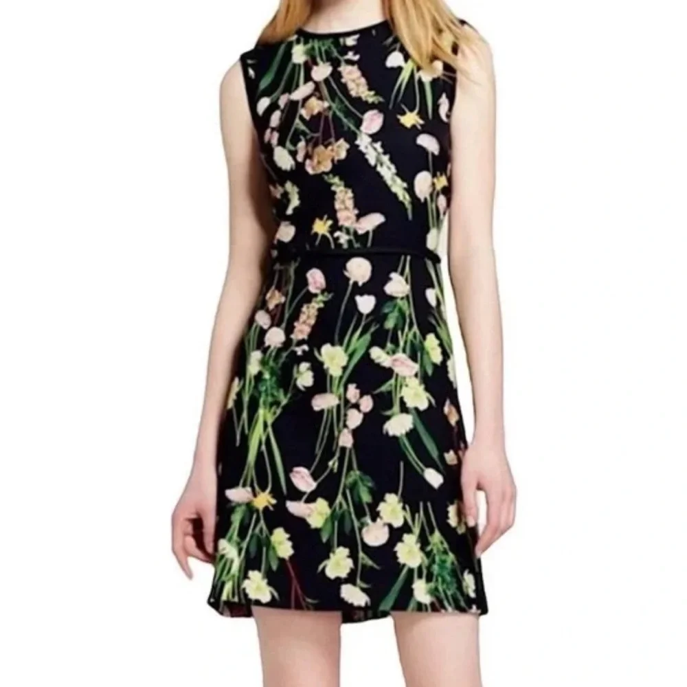 Victoria Beckham Floral Sleeveless Black A-Line Dress Sz 3X